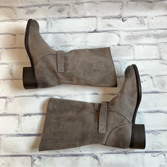 J. Crew Ryder grey suede mid calf pull on buckle boot size 7.5 - Picture 5 of 13